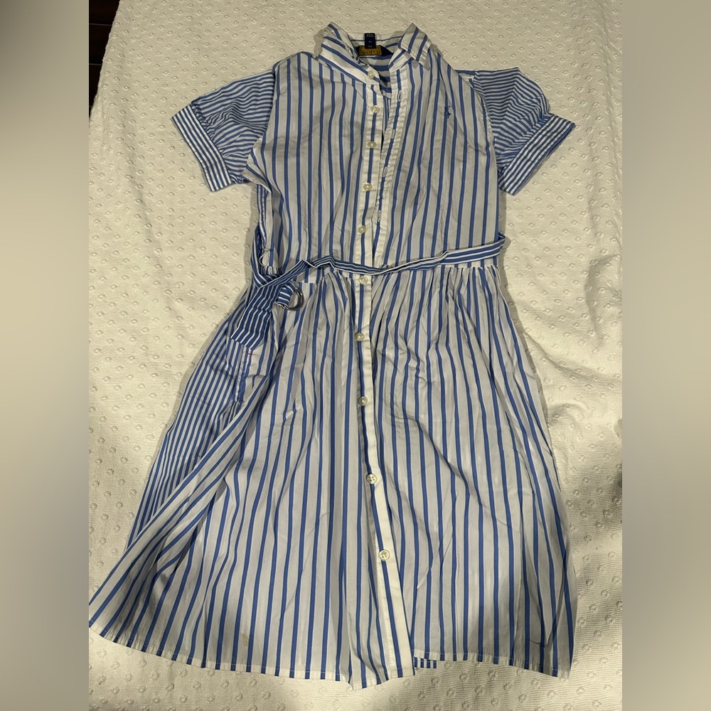 Polo Ralph Lauren Blue and White Striped Shirt Dress